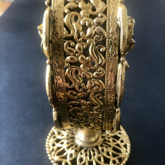 Vintage 9.5” Gold Metal Ormolu Filigree Perfume Bottle Ornate Rose - Picture 4 of 11